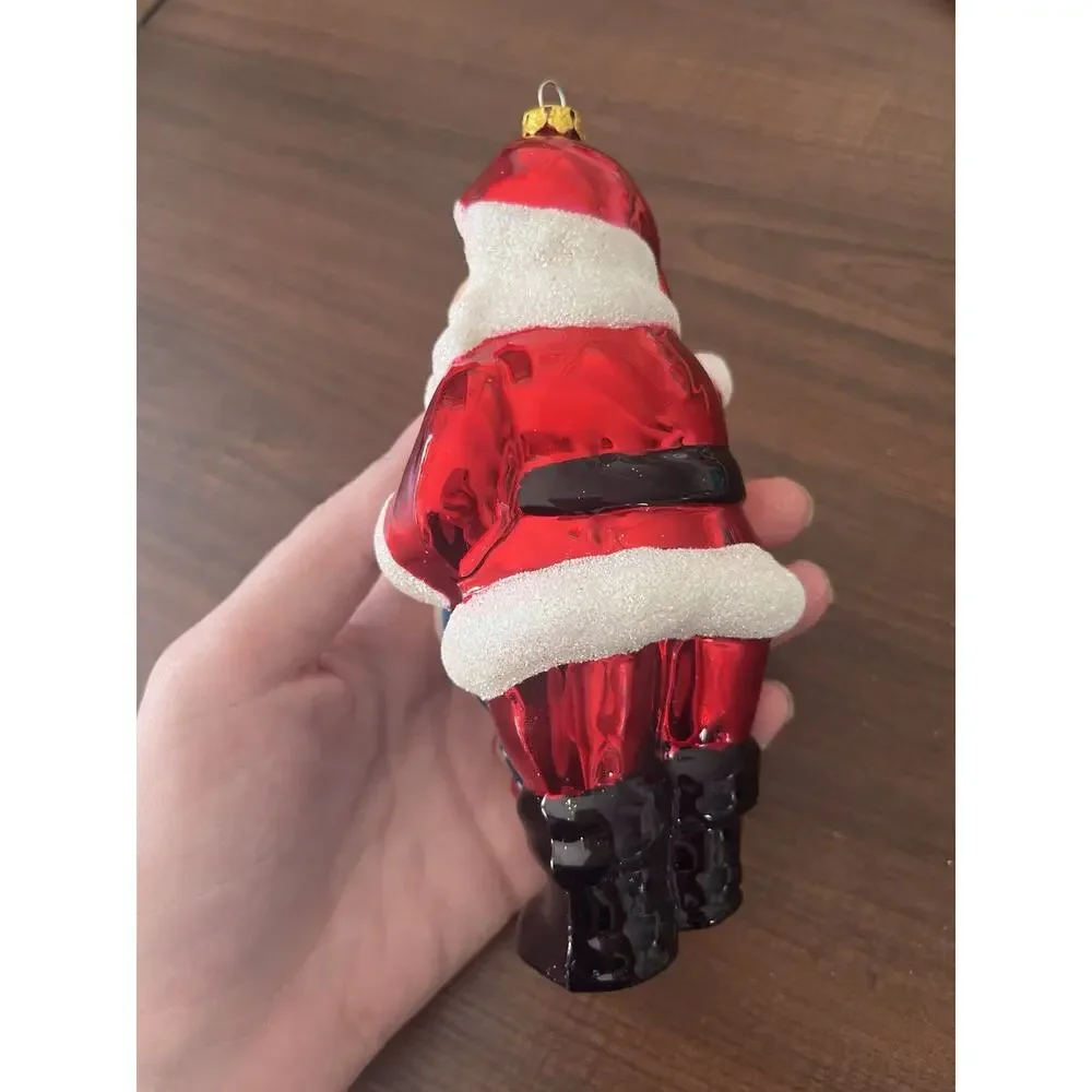 Vintage Glass Christmas Ornament Santa With Stocking EUC Hand Painted